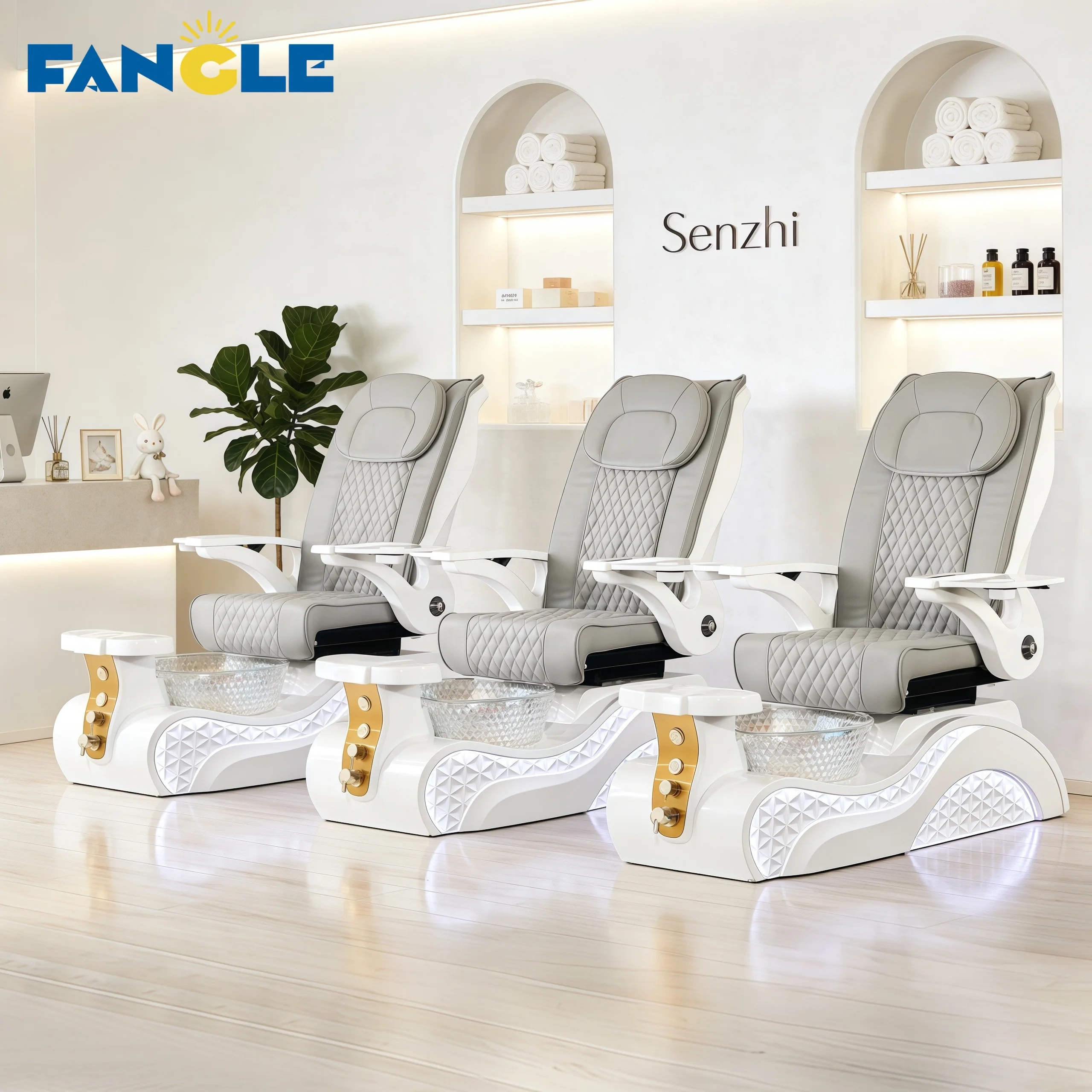 Luxury Electric Lying Chair Foot Massage Chair Salon Furniture White Fabric Craft Foot Bath Spa Massage High End Pedicure Chair
