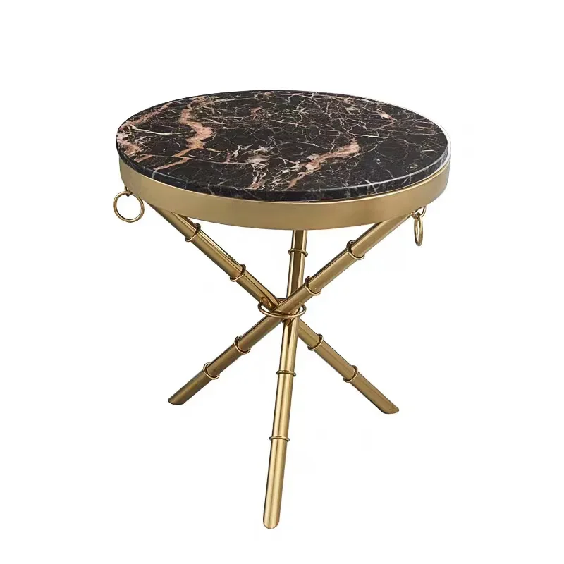 Elegant Luxury White Natural Marble Top Side Table Gold Metal Table Thaddeus Round Side Table