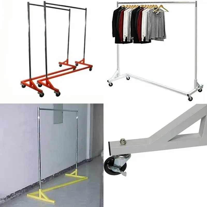 ndustrial Heavy Metal Clothing Display Stand Free Standing Z Shaped Base