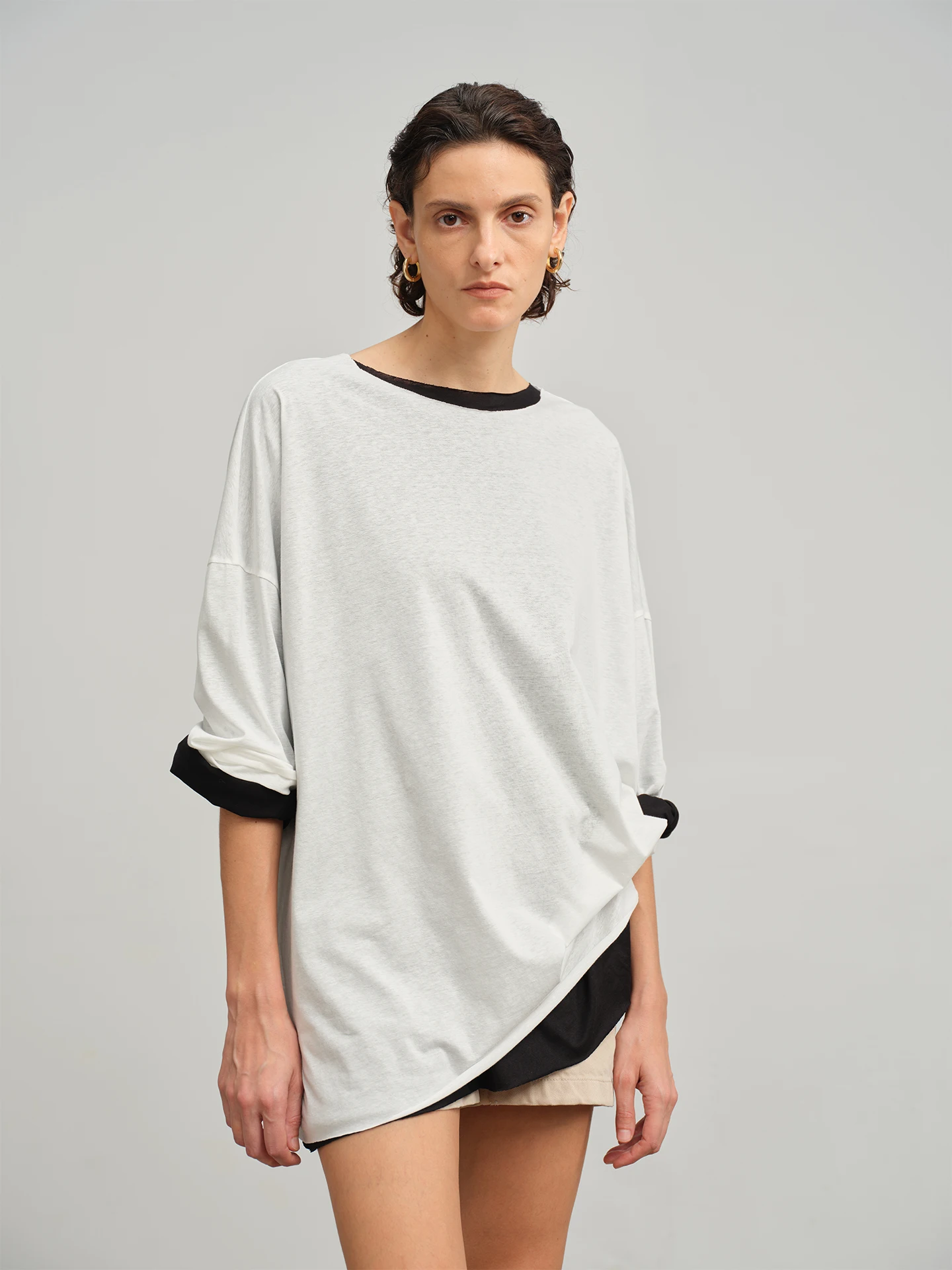 

Ayuko Studio 00% шерсть Han Han льняной хлопок свободная длинная футболка све в полоску цветной повседневный женский топ для поездок на работу