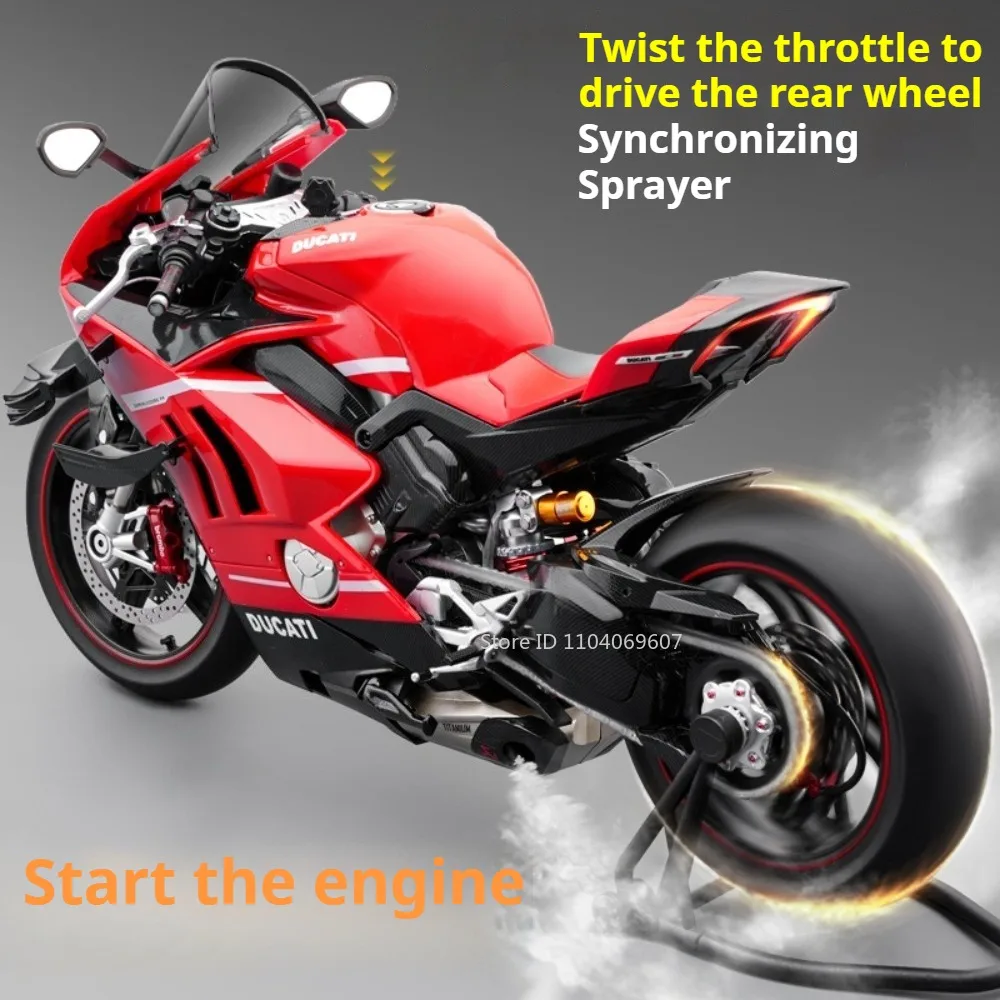 Modellino di Moto in Scala 1:7 V4 V4R V4S, Giocattolo in Metallo Pressofuso con Ammortizzatori, Treppiede Retrattile, Modelli di Biciclette a Motore, Ornamento da Scrivania