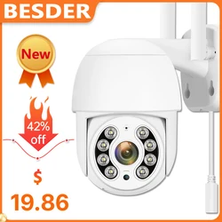 BESDER – Mini caméra de Surveillance PTZ IP Wifi hd 2MP/4MP, dispositif de sécurité sans fil, avec Zoom numérique x5, suivi automatique, stockage sur carte SD