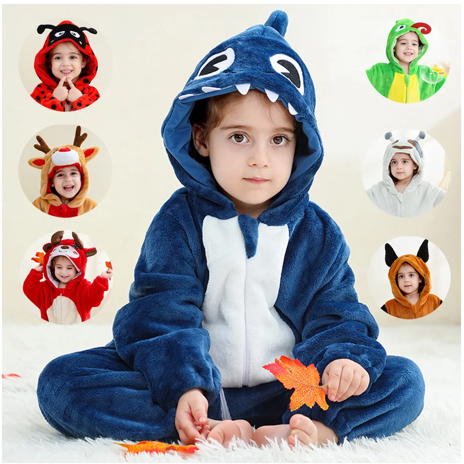 

Shark Ladybug Baby Animal Bodysuit Flannel Pajamas Newborn Infant Romper with Zipper Halloween Christmas Costume