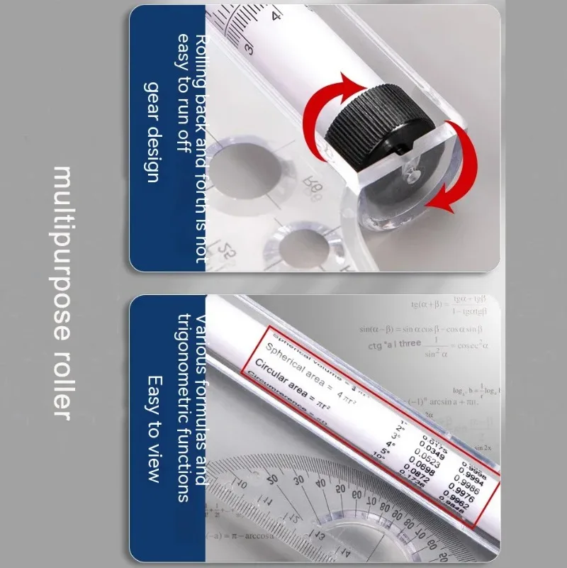Imagem -04 - Régua Paralela Multifuncional com Rolo Plástico Transparente Matemática Desenho Circular Ferramenta de Medição Design Estudantil Arquitetônico 30cm