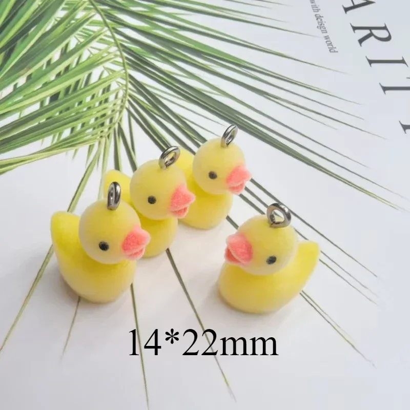 

20Pcs 3D Cute Flocked Mini Duck Charms Cartoon Animal Resin Pendant For Phone Bag Keychain Earring Necklace Diy Jewelry Make