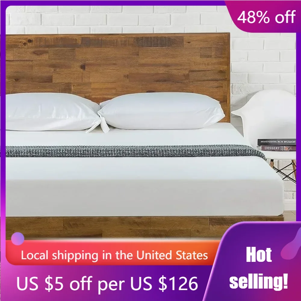 

Wood Platform Bed Frame With Adjustable Headboard / Wood Slat Support With No Box Spring Needed / Easy Assembly Queen Bedframe