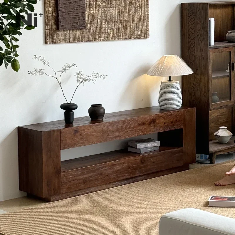 Retro homestay decorative cabinet against the wall to store solid wood side cabinet
