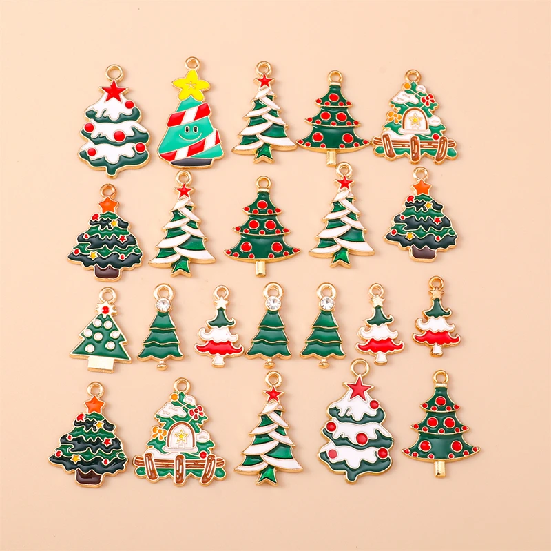 20 Stück gemischte niedliche Emaille-Weihnachtsbaum-Anhänger für die Schmuckherstellung, Tropfenohrringe, Halsketten, Armbänder, DIY-Bastelzubehör – Detail 1