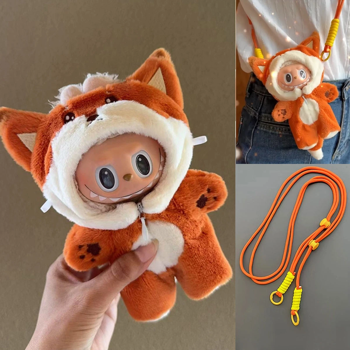 

Милая толстовка с капюшоном из мультфильма, одежда серии животных для 17 см, наряд Labubu, одежда с ремнями, рюкзак, аксессуары, подарки
