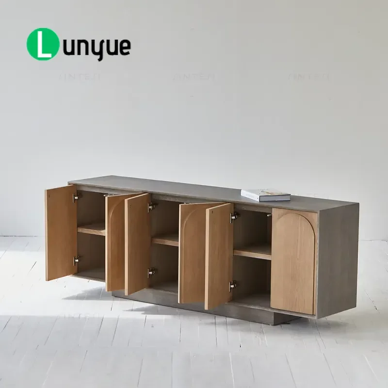 Vintage Dark Wood TV Stand with Arch Pattern for Hotel Bedroom Living Room Furniture Storage Console Table Home Decor