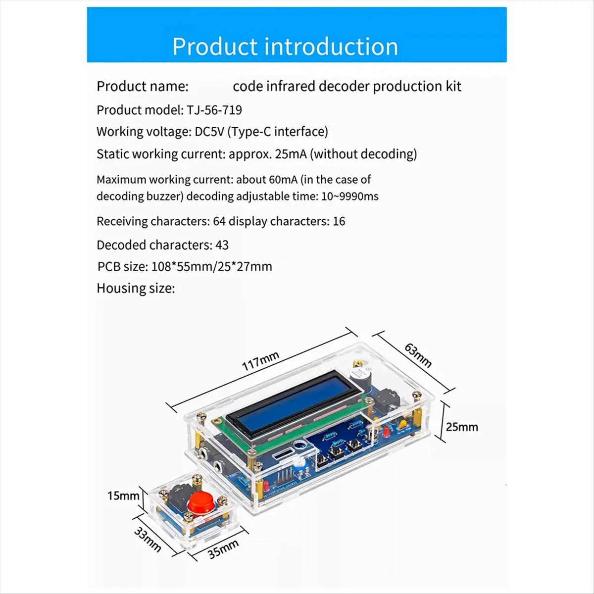 AA83 Upgrade CW Morse Code Infrared Decoder Electronic DIY Production Kit Science Experiment Fun Circuit Board TJ-56-719