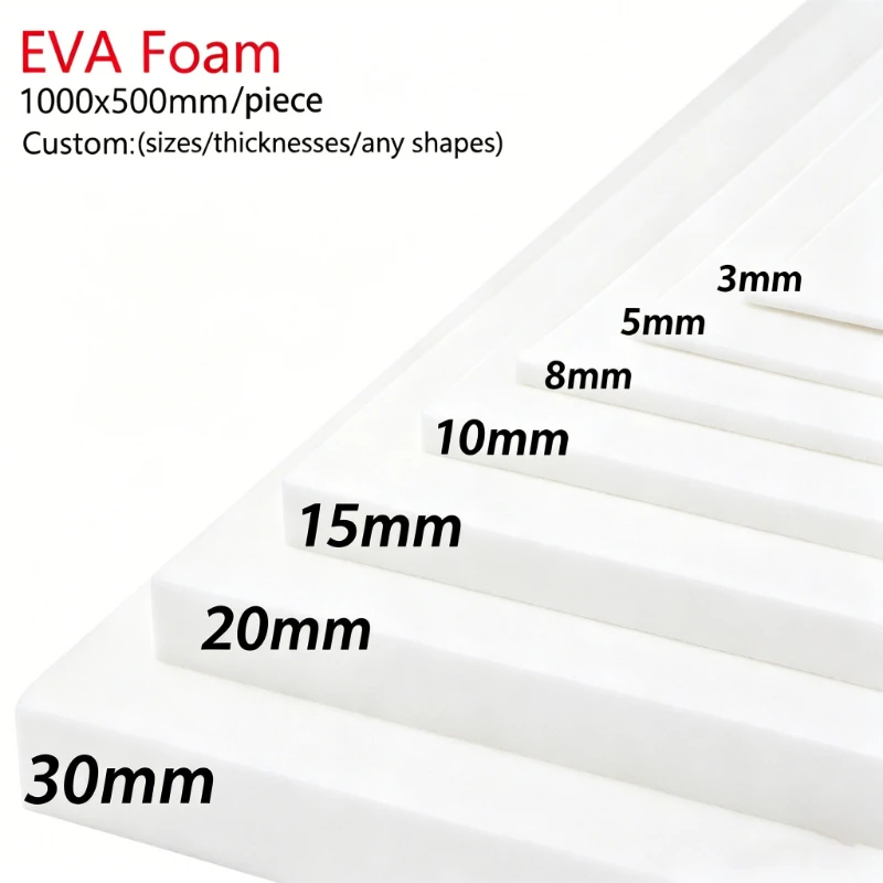 1000x500mm EVA Foam Sheets Sound-absorbing Foam Board White EVA Rubber Plate Handmade Model Making Cosplay Thickness 3/5/10/15mm
