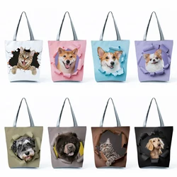 Borse personalizzate con stampa cane gatto borse da donna quotidiane ad alta capacità borse per la spesa con Design animale carino borse da spiaggia da viaggio di moda