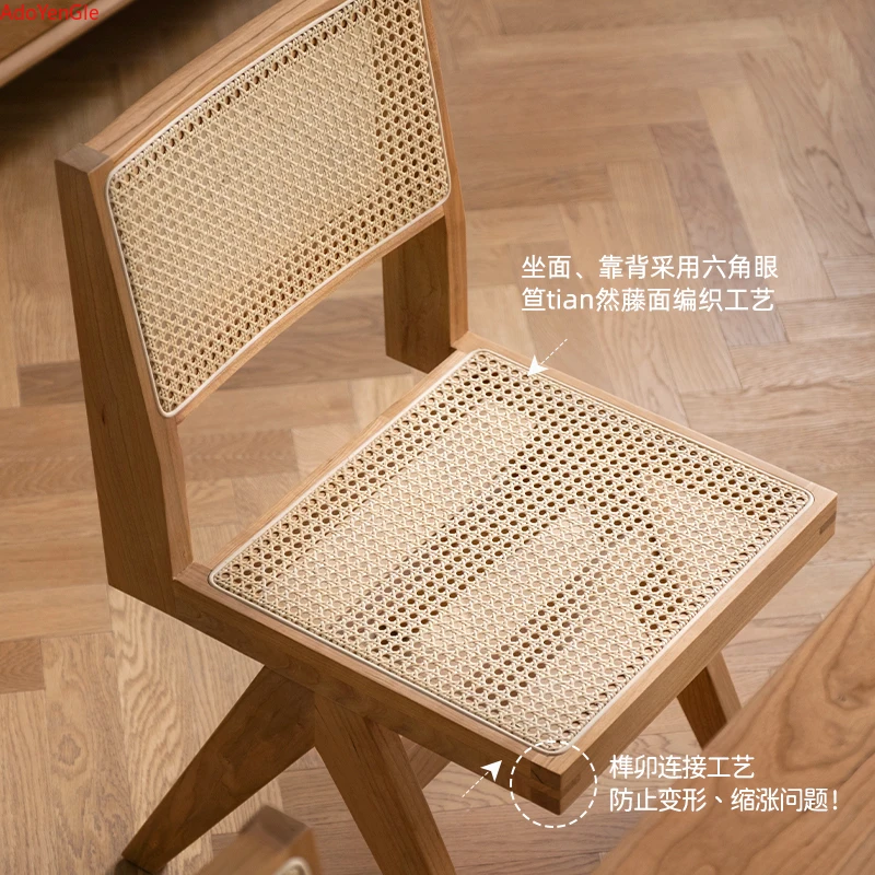 Solid Wood Rattan Chair Armrest Dining Desk Chairs Office Nordic Kitchen Dining Room Outdoor Camping Stool Stools Home Furniture