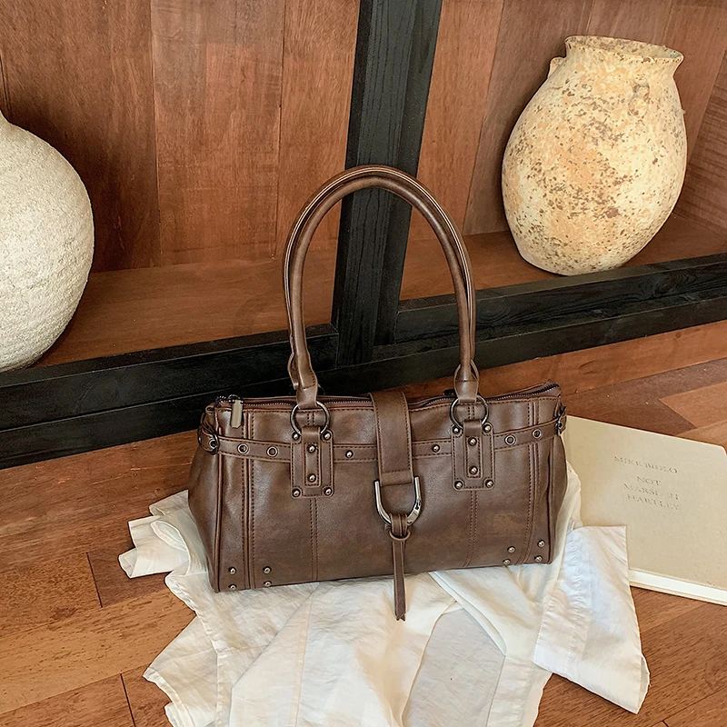 Vintage Boston Tote Women PU Leather Oversized Shoulder Purse Daily Commute Work Weekend Travel Feminine Top Handle Handbag
