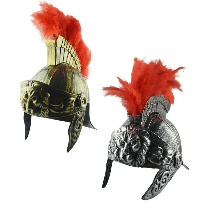 Medieval Knight Gladiator Spartans Roman Warrior Vintage Helmet Feather Lion Cap Accessory For Halloween Cosplay Dress Up Prop view 2