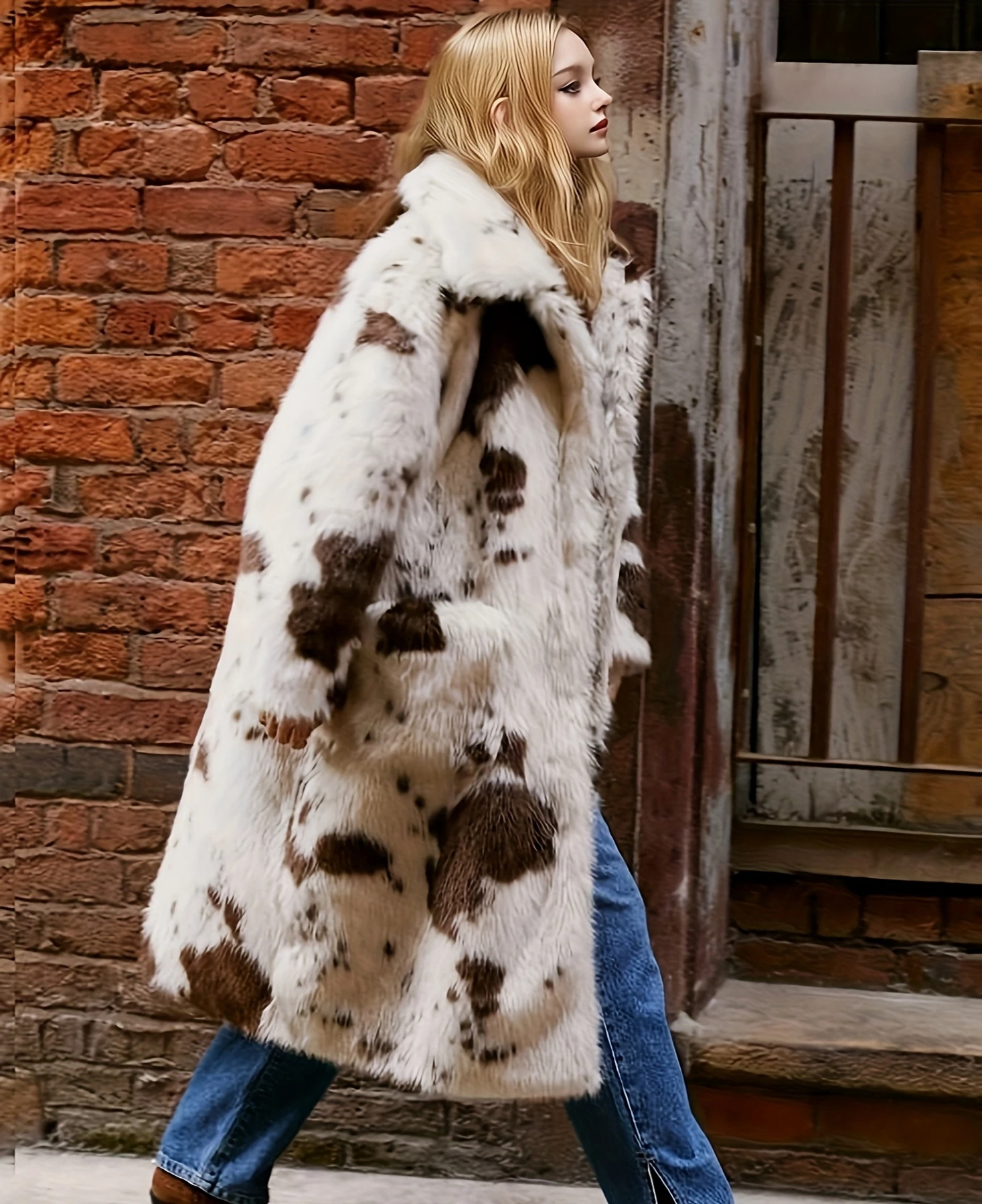 Plus-size Women's Artificial Fur Coat, Fashionable, Trendy, Comfortable And Casual. Long Cow Lapel Fox Fur Coat For Women