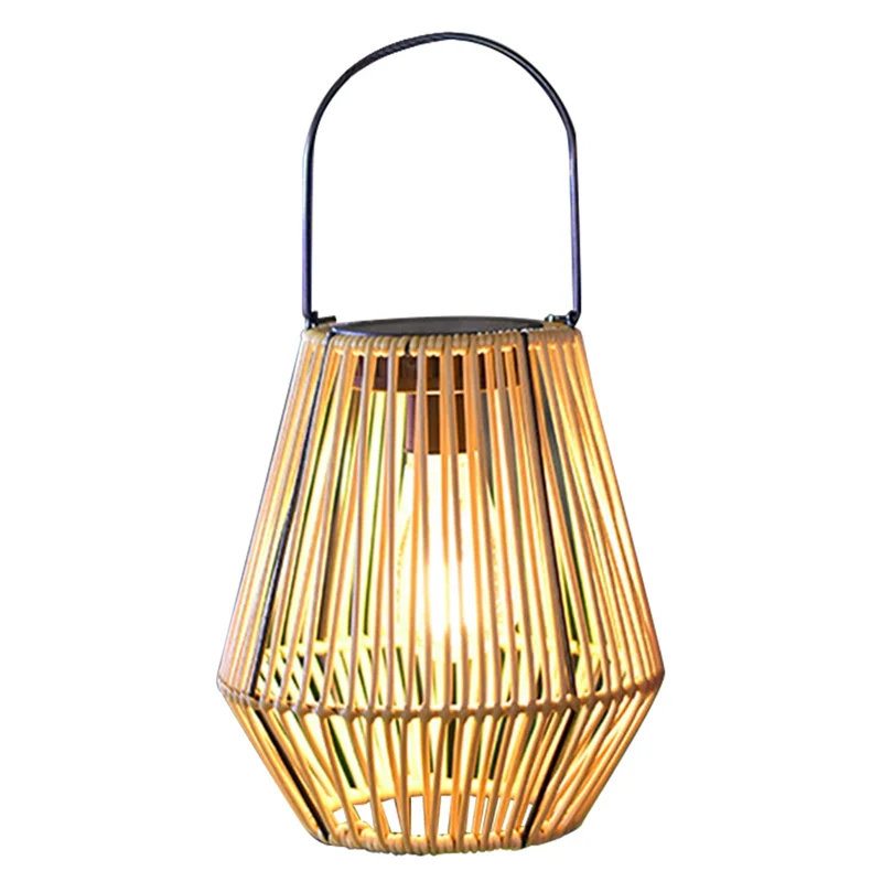 

A03F-Solar Lantern With Handle IP65 Waterproof Big Rattan Light For Garden Patio Courtyard Outdoor Hanging Or Standing