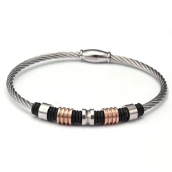 New Brand Stainless Steel Beads Bracelets & Bangle Men Women Jewelry Unique Magnet Wire Cuff Braided Male Charm Bracelets