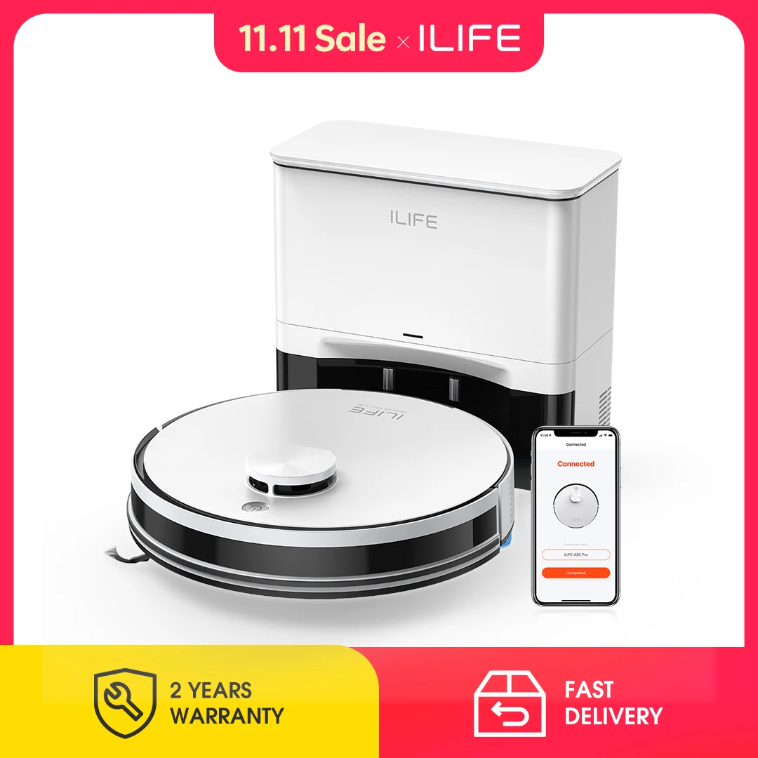 ILIFE A30 Pro Robot Vacuum Cleaner with Automatic Self-Emptying Station, 5000Pa Strong Suction, LDS Navigation, 180min Runtime, 2-in-1 Mop and Sweep, APP Control, HomeFloor Carpet Clean