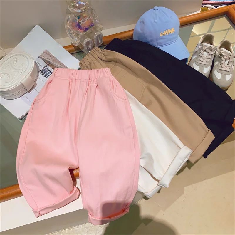 Baby Boys Pants Girls Sweet Trousers Children Loose Casual Wide Leg Pants Kids Solid Elastic Bottoms Spring New Clothes 12M-5Y