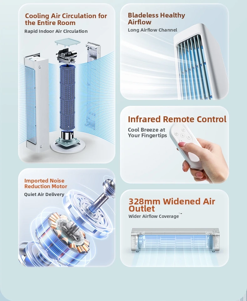 Wireless Bladeless Tower Fan For Office Portable Usb Desktop Cooling_voghion.com