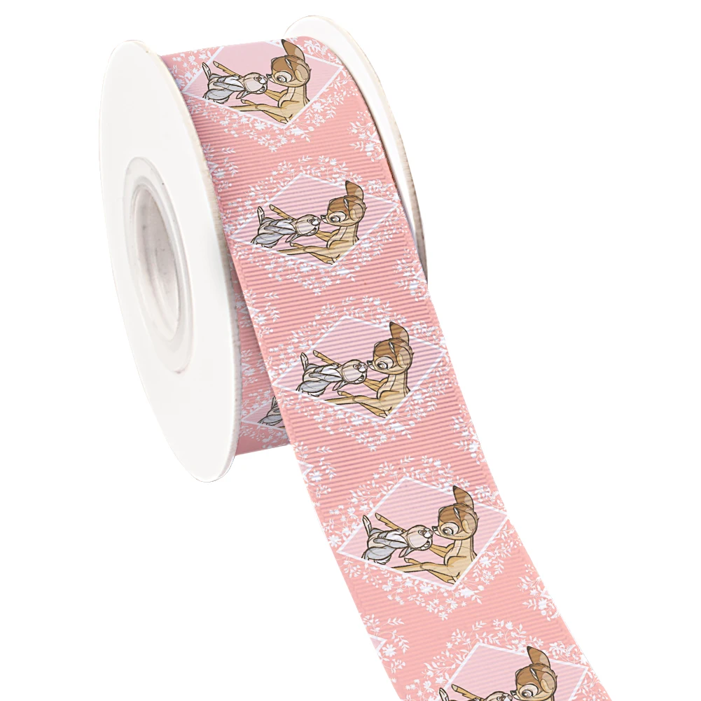 ديزني كارتون بامبي نمط المطبوعة Grosgrain الشريط ، هدية التفاف الشعر القوس ، 5 ياردات