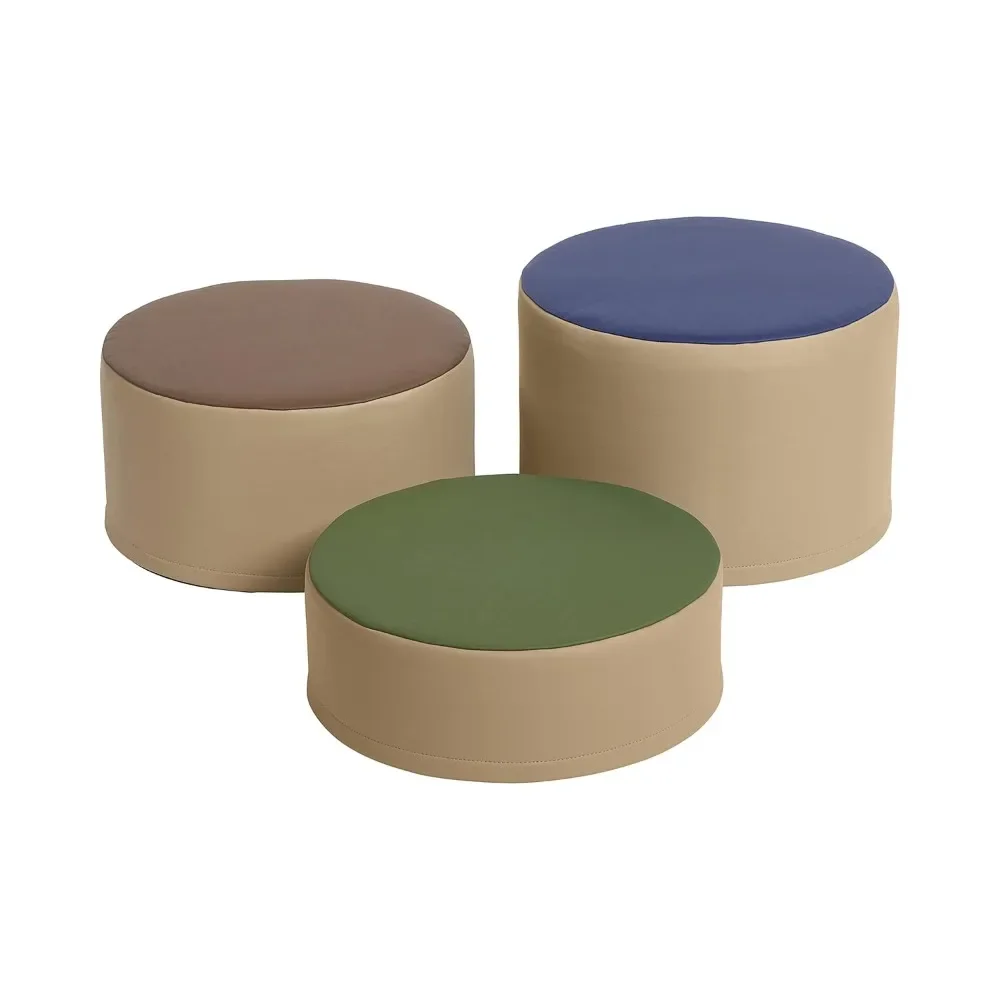 SoftZone Colorful Stump Stool Set, Flexible Seating, Earthtone, 3-Piece