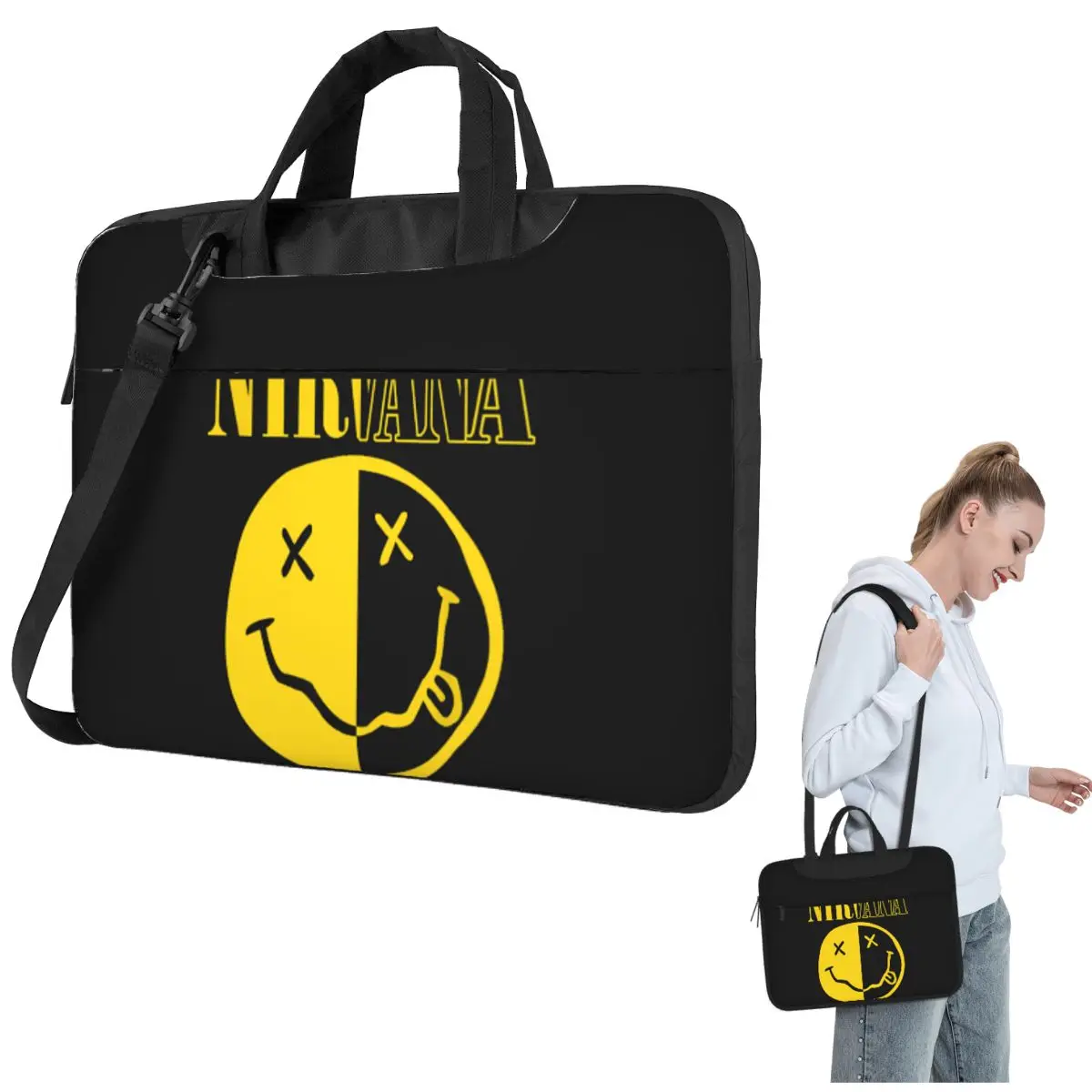 

Nirvanas One Sided Smile Crossbody Laptop Bag Case Computer Bag Resistant Protective Notebook Pouch for Macbook Pro Lenovo