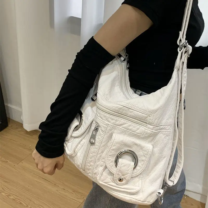 New Fashion PU Leather Shoulder Bag Women White Knapsack Womens Purse Tote Bag