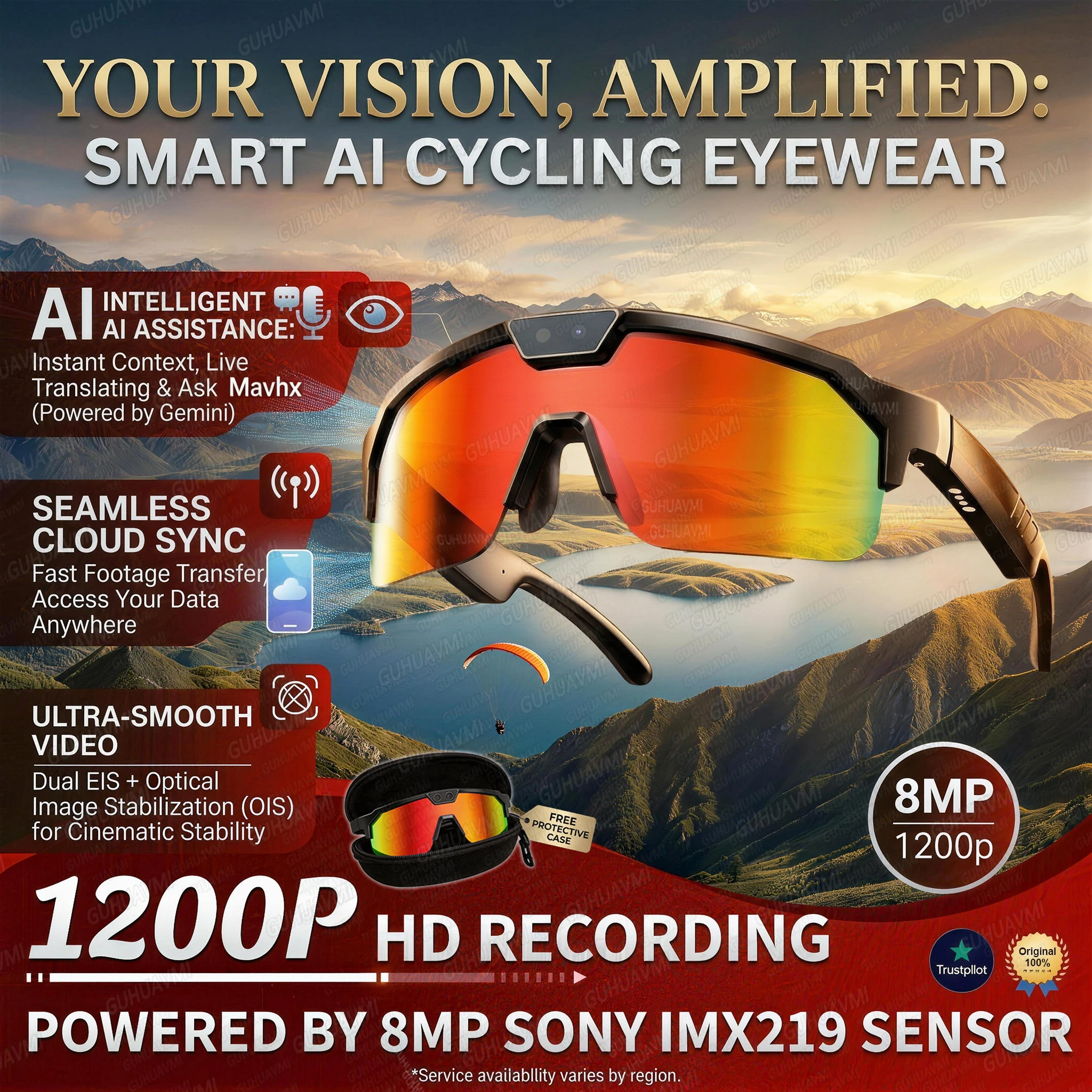 

New AI Smart Glasses ChatGPT 1200P Camera Video Recording 30MP Photo Cycling Goggles Bluetooth 5.3 Translation Sports Sunglasses