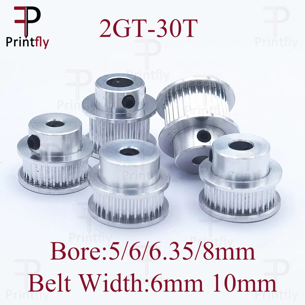 Printfly 2GT 30 teeth 2GT Timing Pulley Bore 5/6/6.35/8mm for GT2 Open Synchronous belt width 6mm/10mm 3D Printer