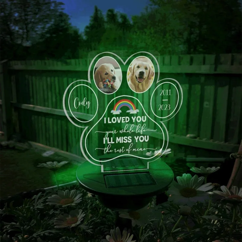 Lâmpada 3d personalizada para animais de estimação, base de luz solar, foto personalizada, luzes noturnas, presentes para perda de cachorro, cemitério, presentes memorial, jardim