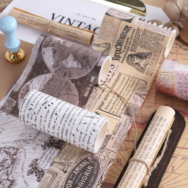 Volume 4 - Vintage Newspaper and Paper Tape, with Backing Paper, Masking Tape, Suitable for DIY Scrapbooking,