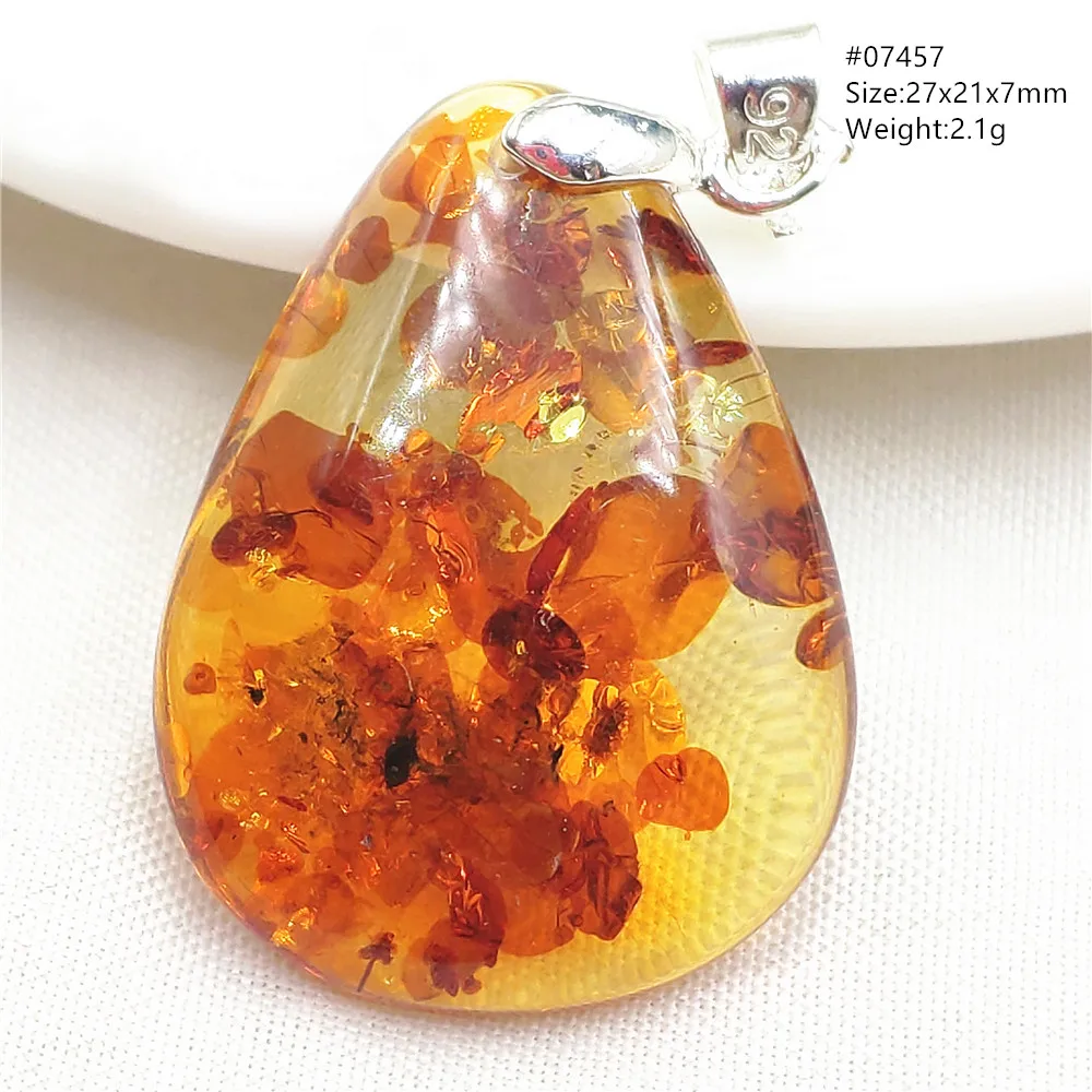 Natural Yellow Piebald Amber  Water Drop Pendant GemstoneRed Genuine Amber Healing Necklace Jewelry AAAAAA