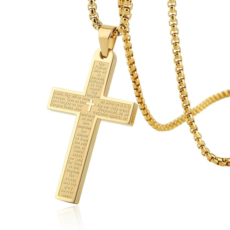 Fashion Hot-selling Stainless Steel Cross Scripture Pendant Necklace for Women Hip-hop Style Non-fading Jewelry Accessory Gifts