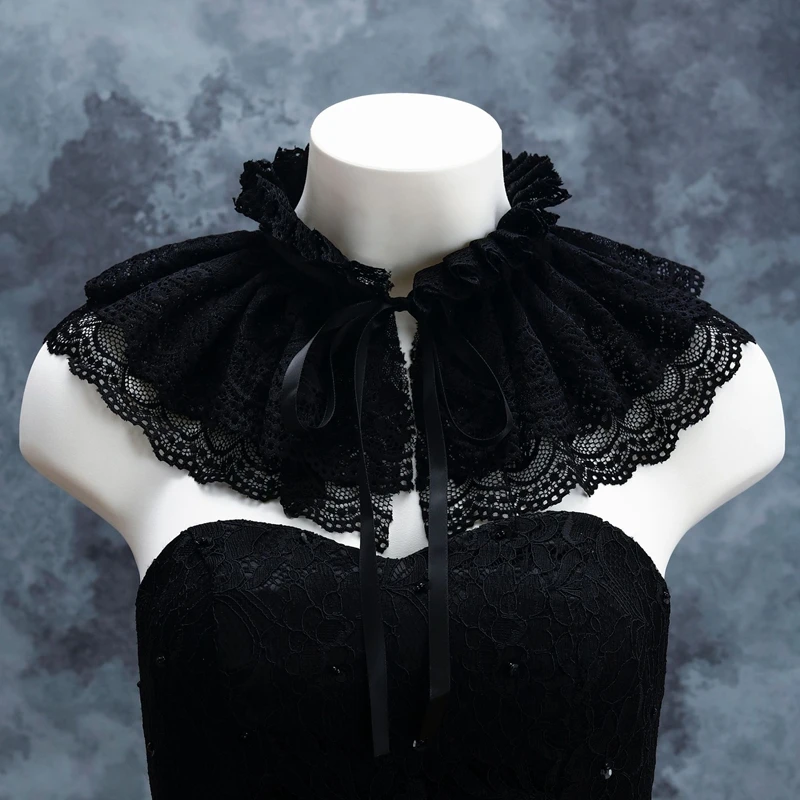 Double-Layer Ruffle Lace Shawl False Collar Decorative Lapel Women Detachable High Neck Ornament Clothing Accessory