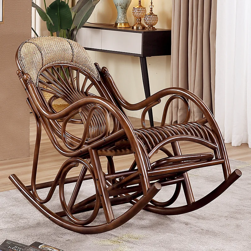 

True vine rocking chair sofa balcony rattan free home leisure solid wood back chair elderly lazy recliner