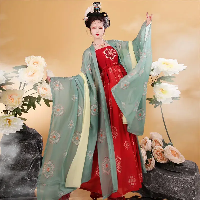 

Women Chinese Style Traditional Hanfu Costume Lady Tang Dynasty Dress Vintage Floral Print Princess Folk Dance Party Dresses