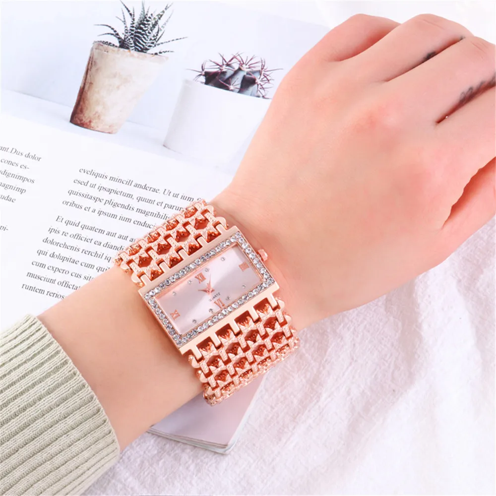 UTHAI Ladies' Watch Square Diamond Set Quartz Watch Fashion Casual Gold Stainless Steel Wristband Women's Watch image 3