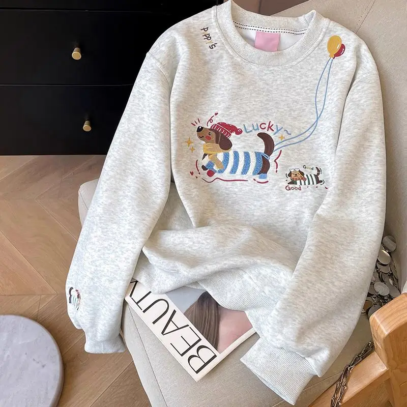 أنيقة فضفاضة الكرتون طباعة البلوز ex ربيع الخريف Faion عارضة تنوعا مريحة طويلة Sve جولة Ne أعلى #1