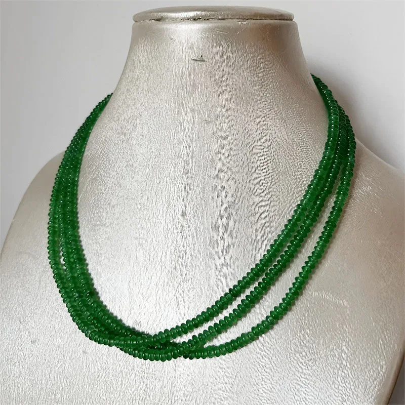 2*4MM Oval Emerald Green Color Jade Natural Stone Necklace Vintage Jewelry Noble Elegant Exquisite Beaded Chain Choker Collier