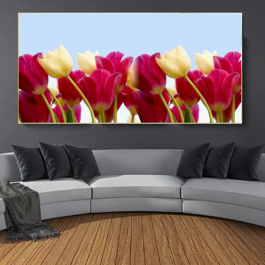 Modern Flowers Poster Print Wall Art Canvas Painting Red Poppy Flower Picture on the Wall for Living Room Home Decor  No Frame