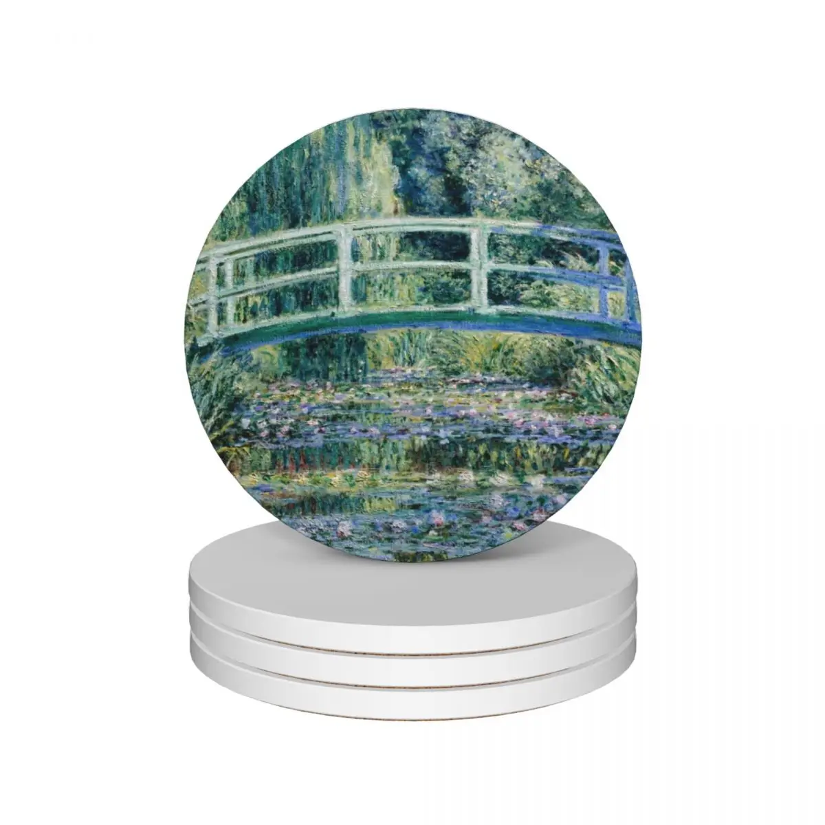 

Impressionist Art Water Lilies and Japanese Bridge (1899) by Claude Monet Ceramic Coasters (Set of 4) Cup for tea Coasters