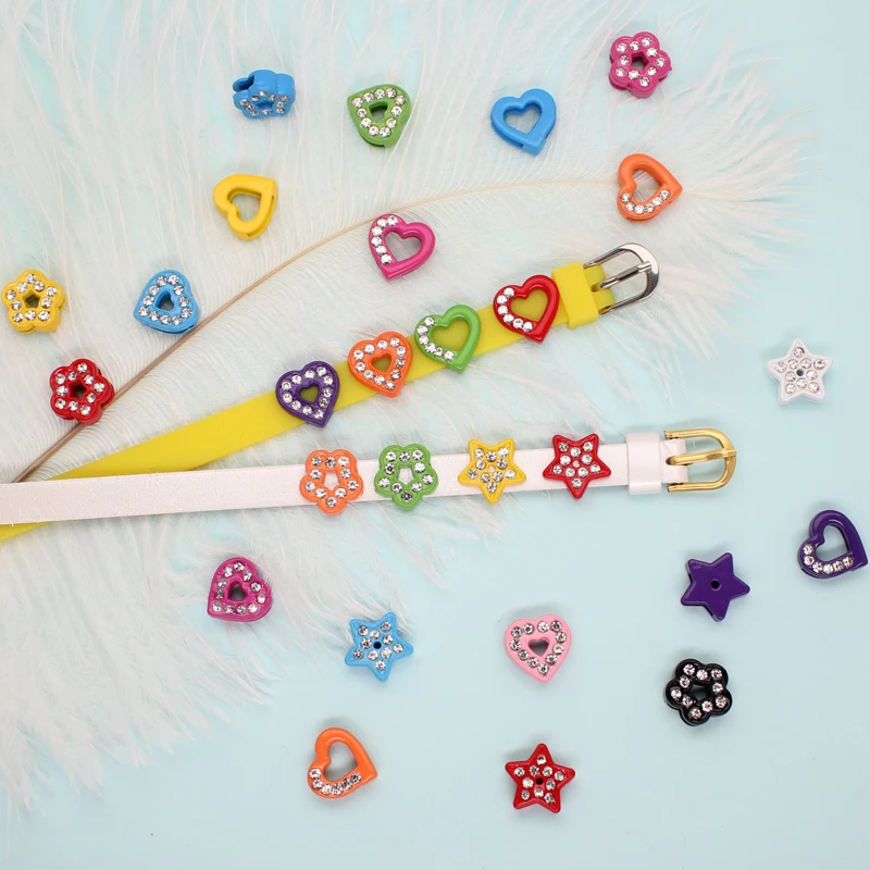 10Pcs/Lot Mix-color Rhinestone Heart Star 8mm Slide Charms Flower For Jewelry Making DIY Bracelet Keychain Accessories Gift