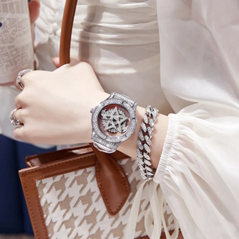 Damen leichte Luxus Full Sky Star Uhr modische und elegante Diamant Set Pentagramm Uhr wasserdichte Quarz Damen uhr l99