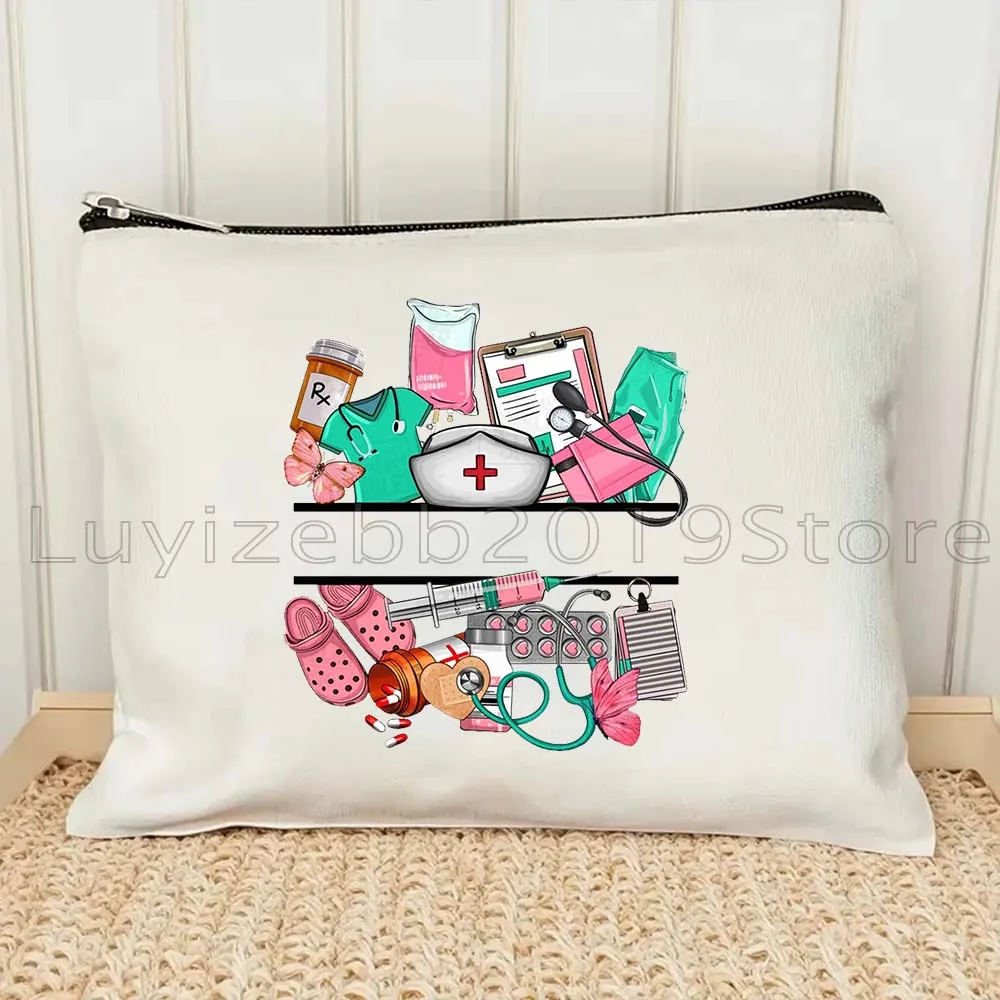 Funny Nursing ER Nurse Heart Gifts Anatomy Blessed Strong Nurse Life Canvas Cosmetic Makeup Toilet Bag Pencil Case Zipper Pouch