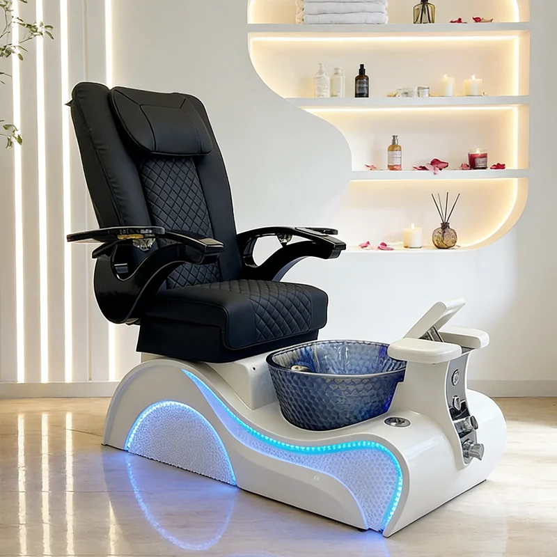 eh-Luxurious Nail Salon Equipment White Base Reclining Foot Manicure Spa Chair Modern 3D Human Touch Massage Pedicure Chair@