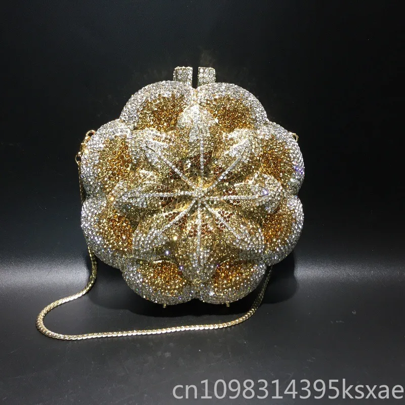 Clutch with Rhinestone Crystal Cutout Metal Rose for Evening Party Banquet Luxury Sparkling Purse Formal Event