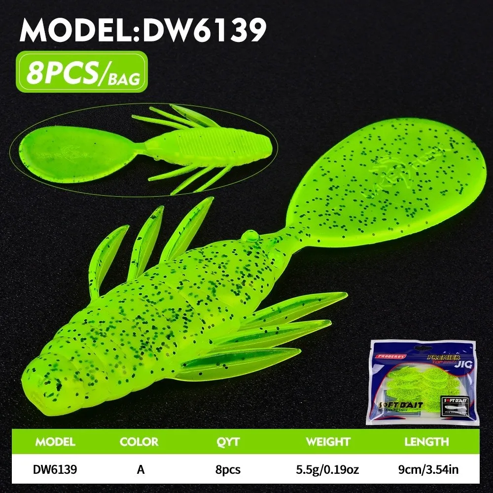 16pcs 16Pcs Set Soft Fishing Lures 8Pcs Per Bag Body Tentacle Flat Tail Silicone Fishing Baits Swing Swim Action 9CM Length
